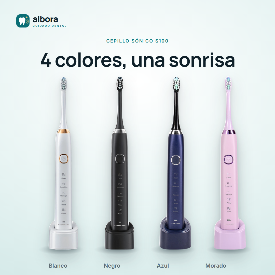 Cepillo sónico S100 en 4 colores: blanco, negro, azul y morado